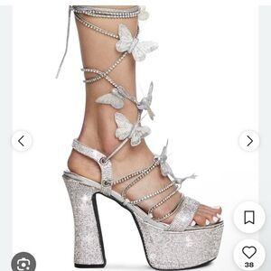 POSTER GIRL Silver Butterfly Platform Sandals